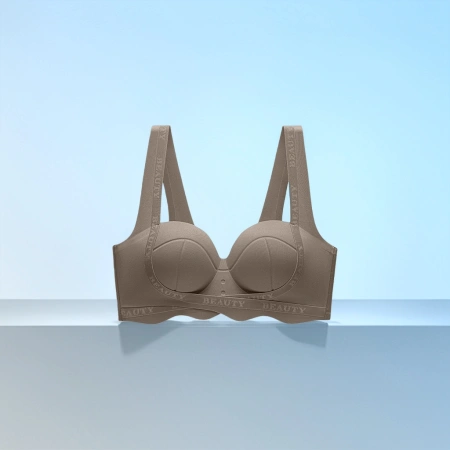This is a comfortable, breathable, and adjustable women's bra in a grayish-brown color without underwire This is a comfortable, breathable, and adjustable women's bra in a grayish-brown color without underwire